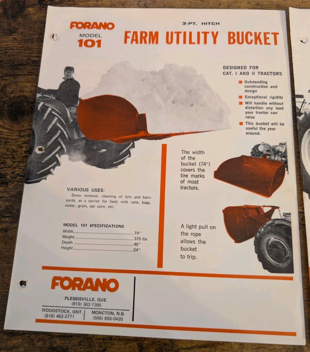 Forano Model 101 Farm Utility Bucket & Rear-End Loader Model 300 Brochures