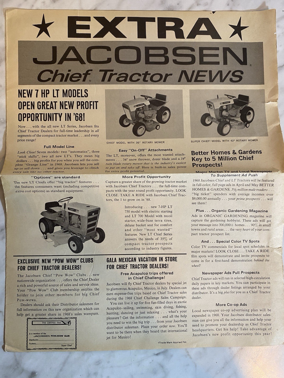 Vintage Jacobsen Chief Tractor EXTRA Newsletter Agriculture 1968