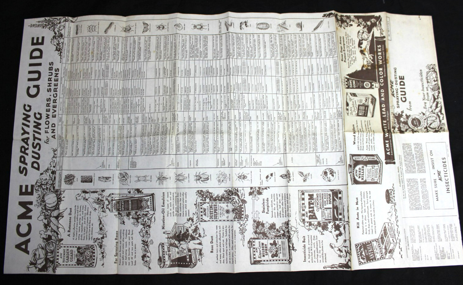 VINTAGE ACME SPRAYING DUSTING GUIDE ADVERTISING FOLD-OUT MAILER ~ INSECTICIDE