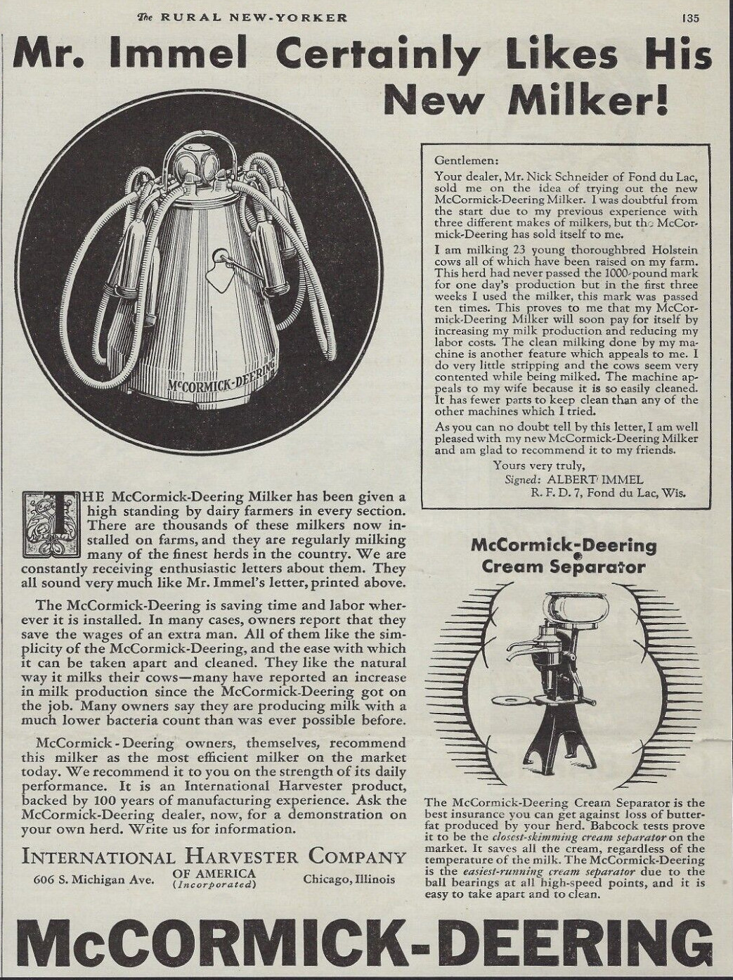 McCormick Deering Milker Print Ad 1931 Dairy Farmers International Harvester Co