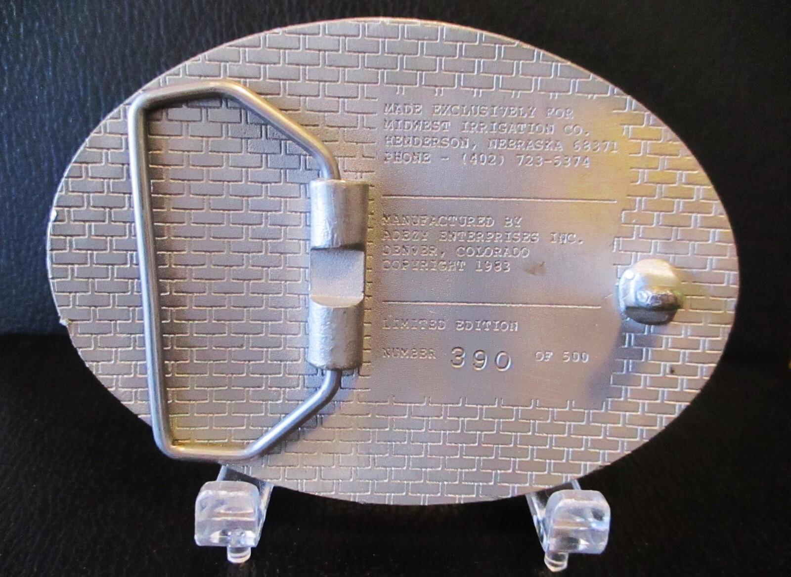 Midwest Irrigation Co Henderson NE Pewter Belt Buckle 1983 Limited Edition Adezy