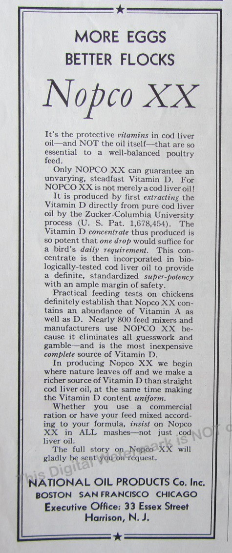 1932 Print Ad Nopco XX Oil Feed Mixer Vitamins for Poultry National Oil Products