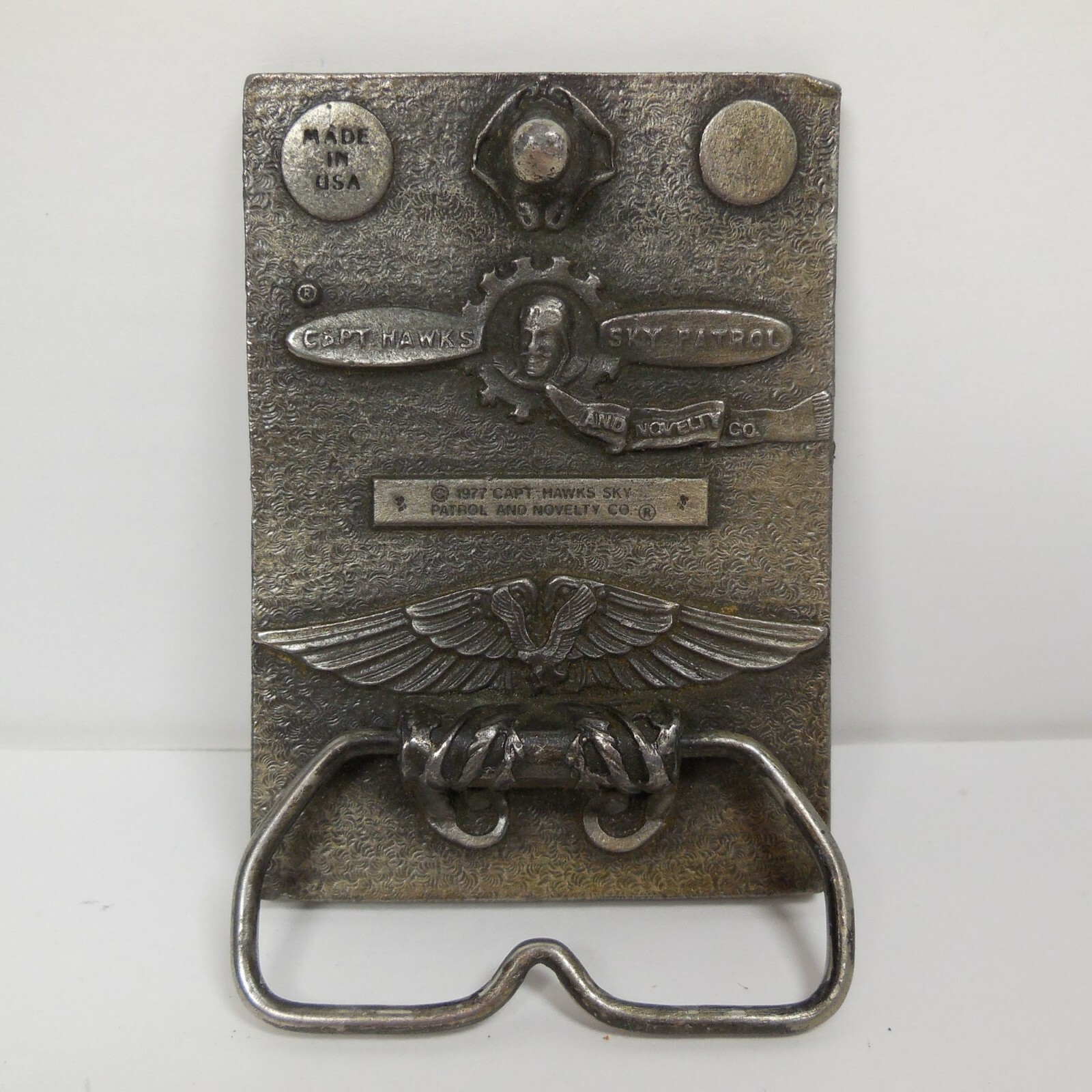 Mens Belt Buckle Sharon Interstate Grain SIG Vintage 1977 Pewter Captain Hawks