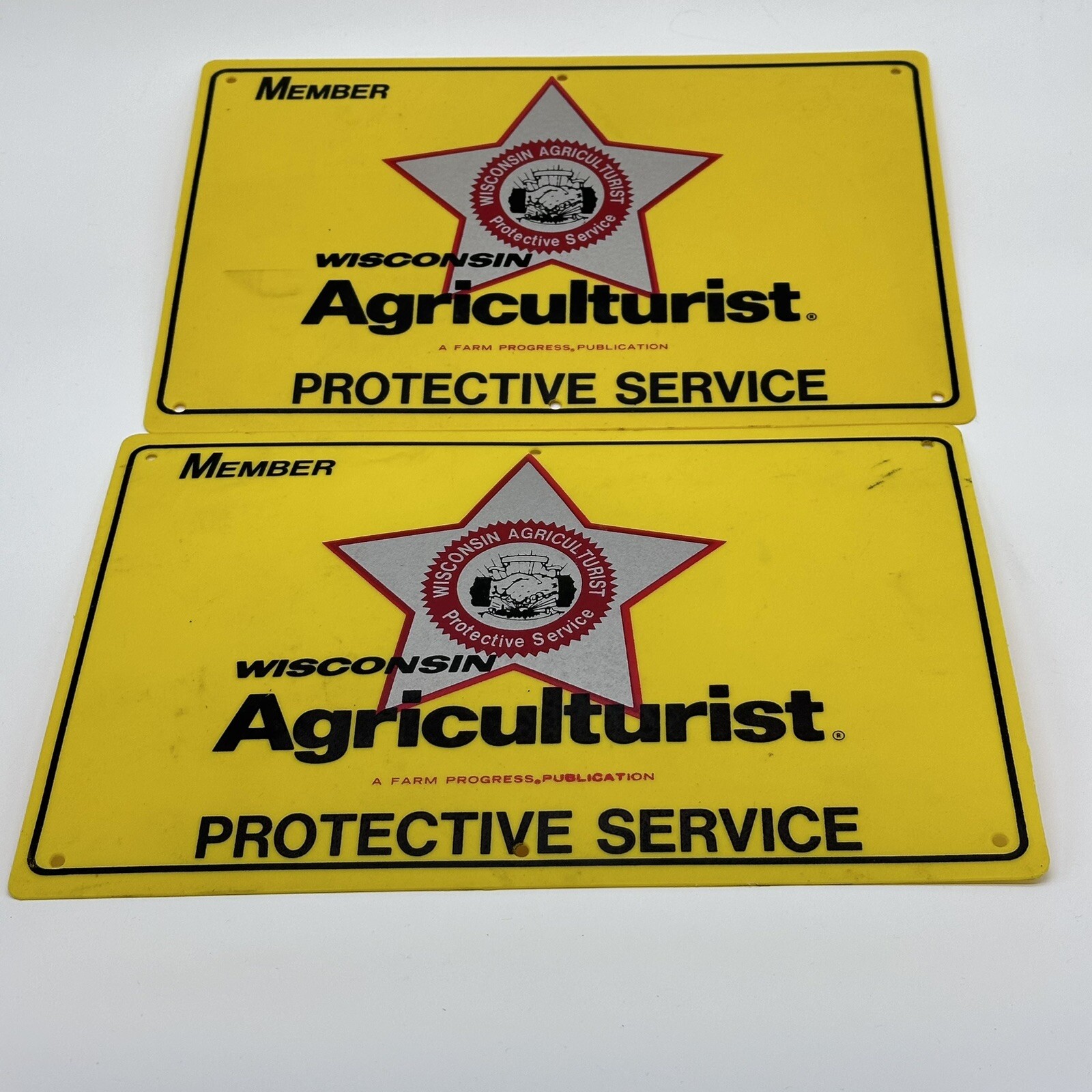 Wisconsin Agriculturist Protective Service Yellow Plastic Signs Set Of Two