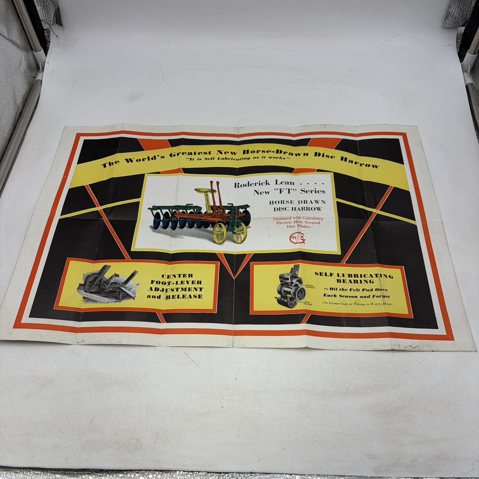 VTG 1938 RODERICK LEAN DISC HARROW ADVERTISING POSTER/BROCHURE! MANSFIELD, OH!