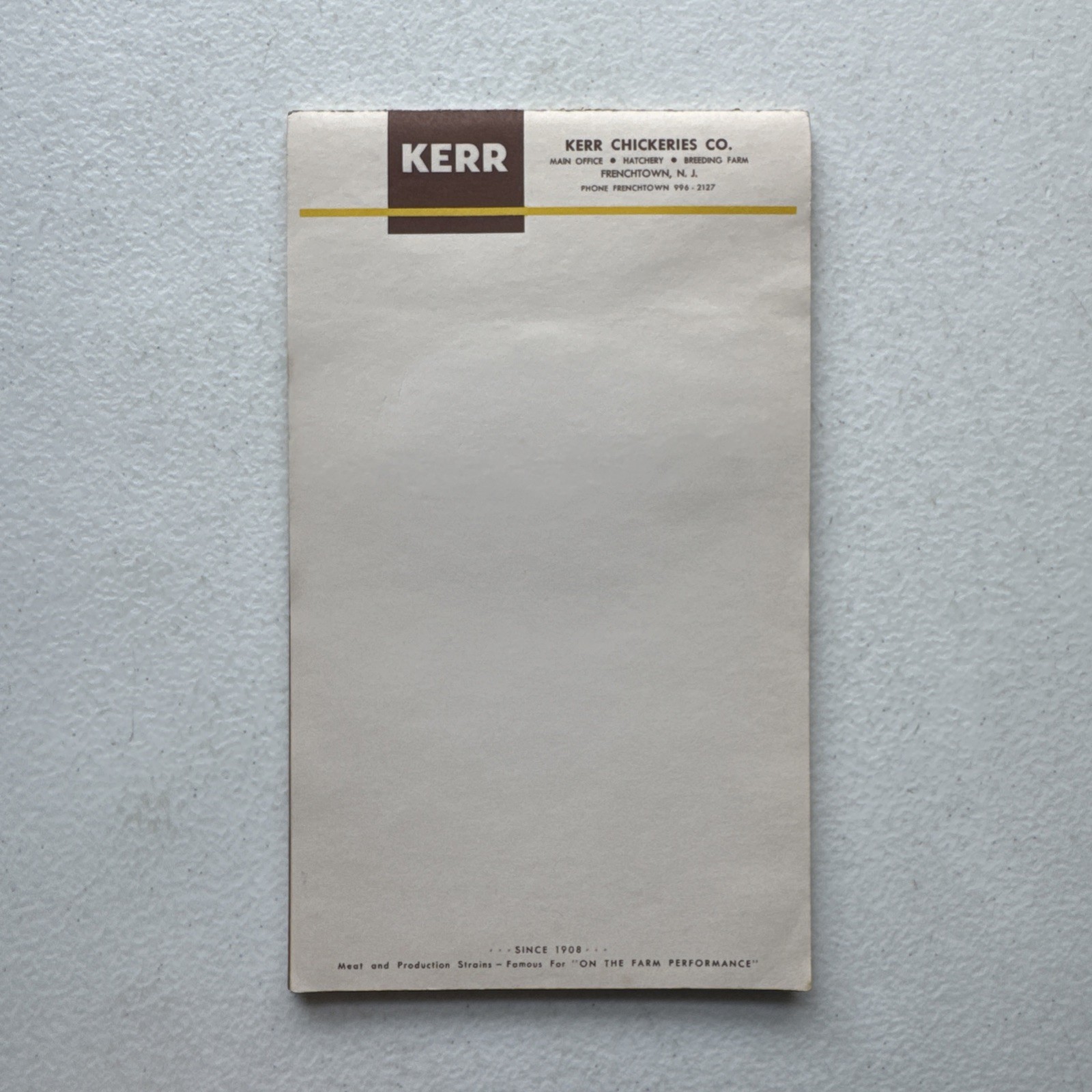 Kerr Chickeries Co. Frenchtown, NJ Vintage Notepad Paper Tablet