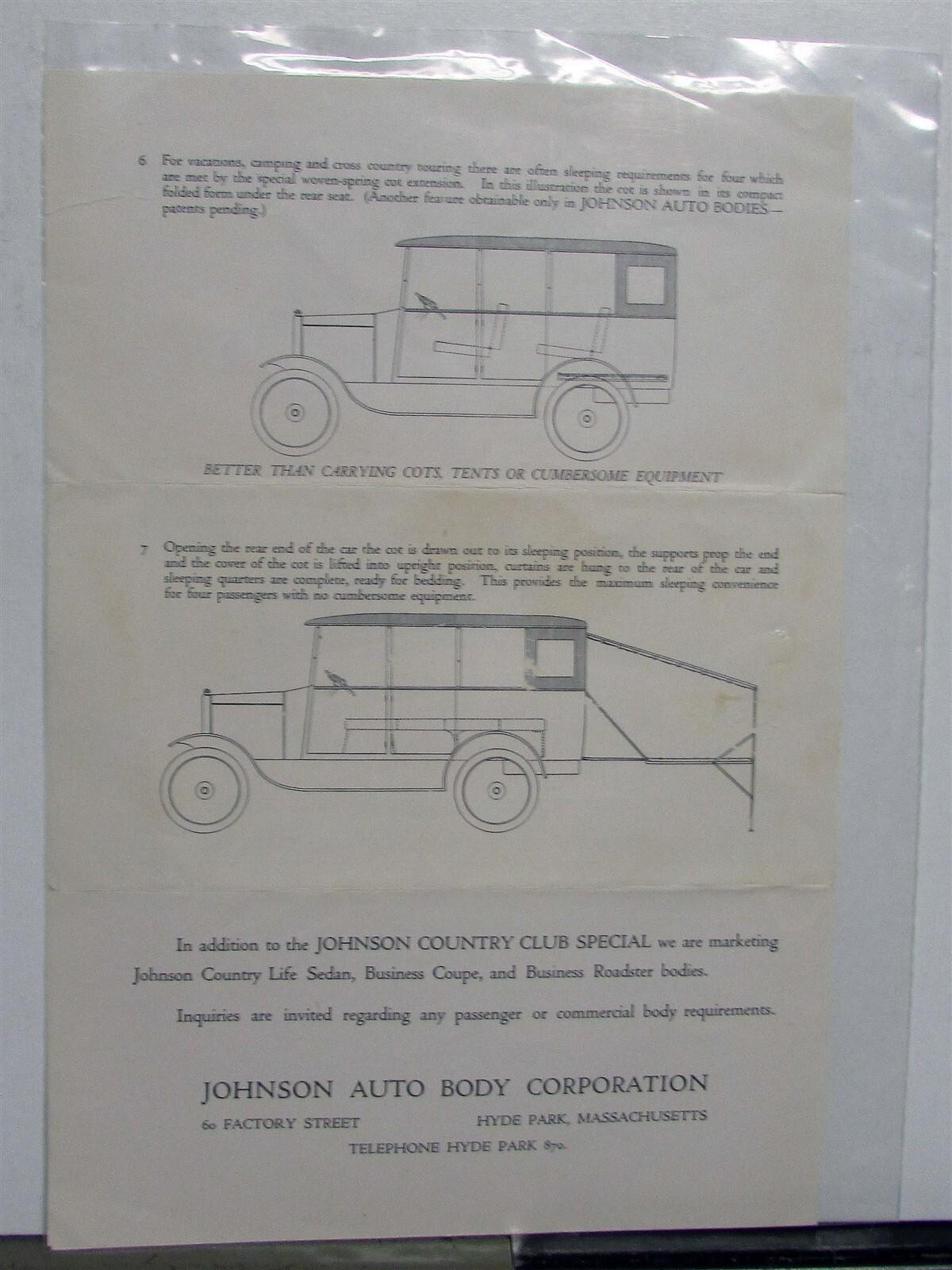 1920s Johnson Country Club Special Standard Chassis Features Diagram Sales Sheet
