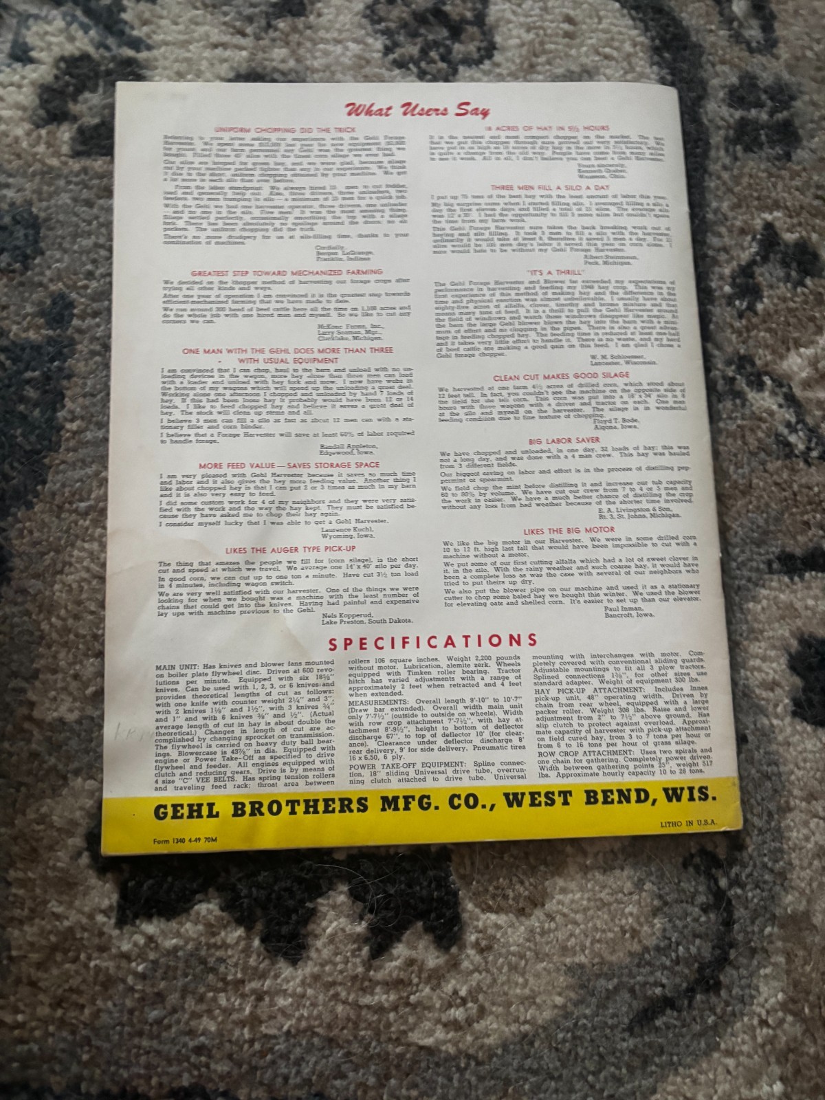 Gehl Bros Forage Harvester For 1949 Brochure DCPA26