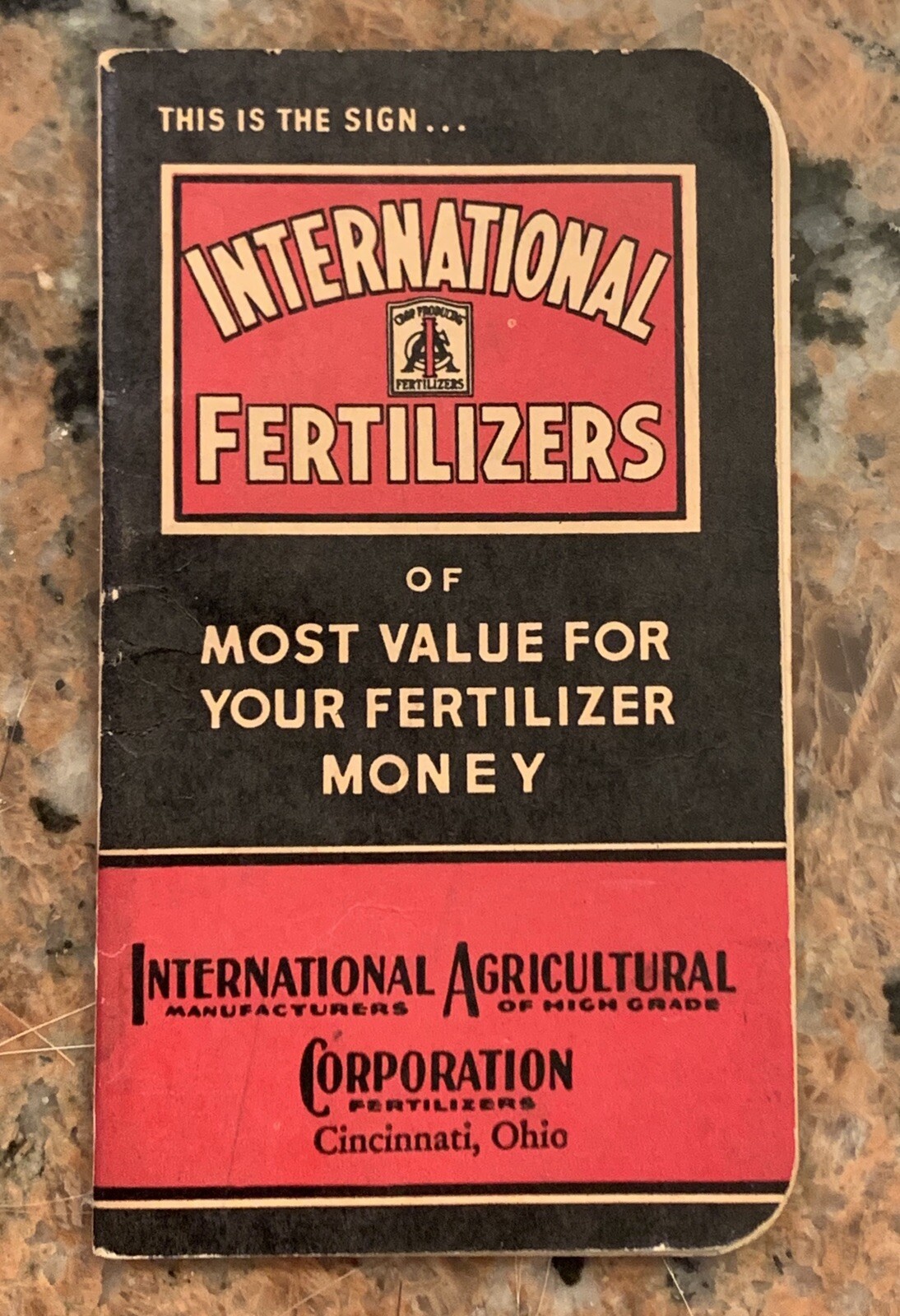 1939 international agricultural fertilizers notebook by 5.25” x 3”