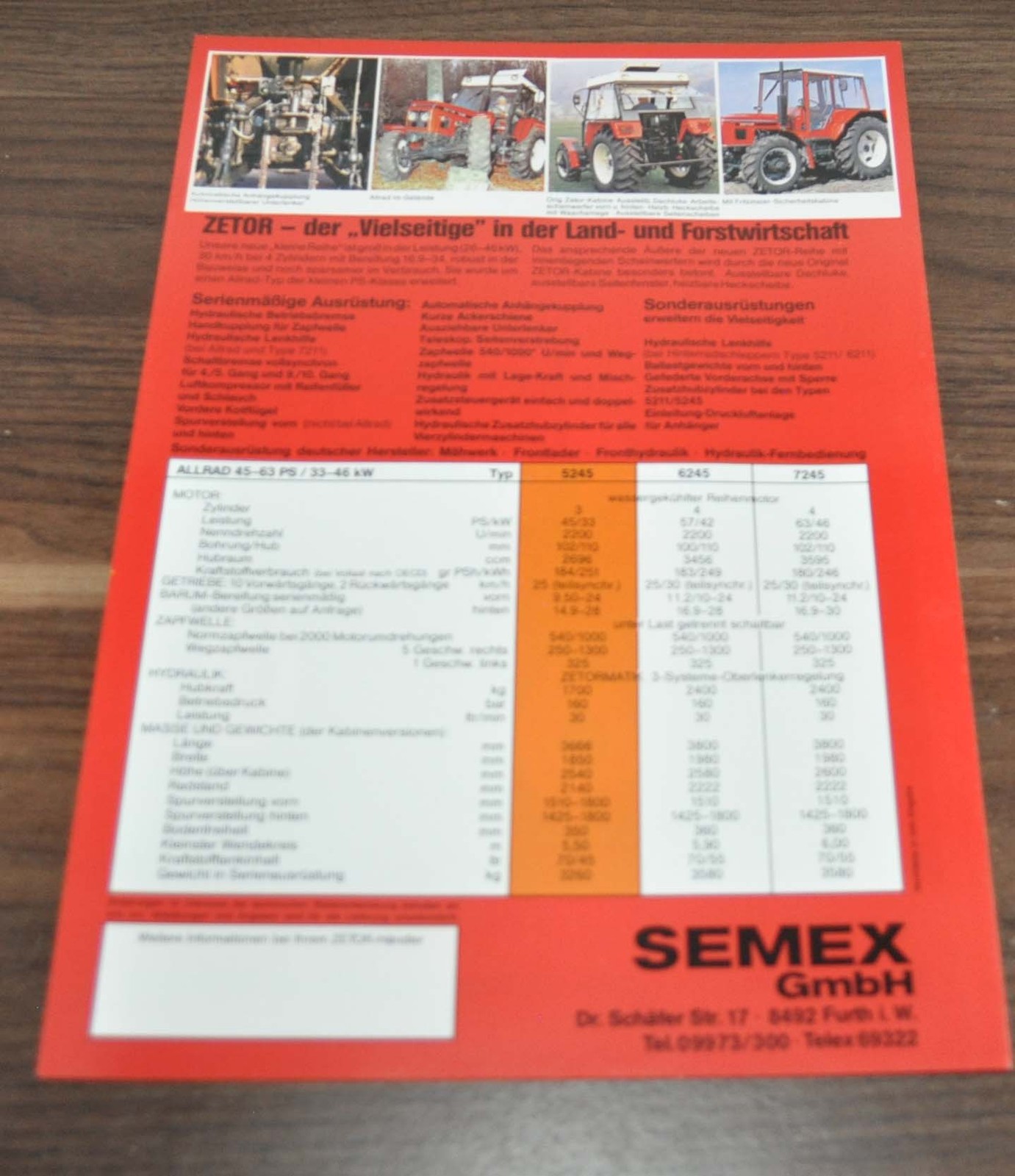Zetor 5245 Tractor Specification Brochure Prospekt