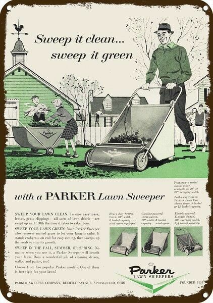 1956 PARKER Parkerette Lawn Sweeper Vintage-Look DECORATIVE REPLICA METAL SIGN