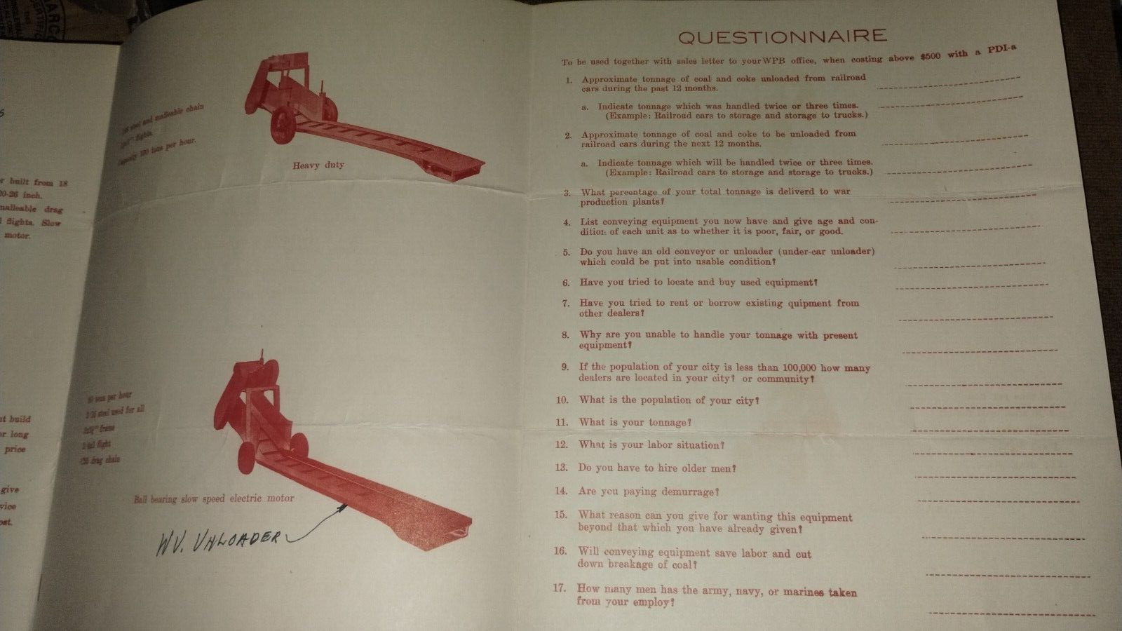 Coal Loader Conveyor Brochure Whitnall Sales Watertown Wisconsin 1942