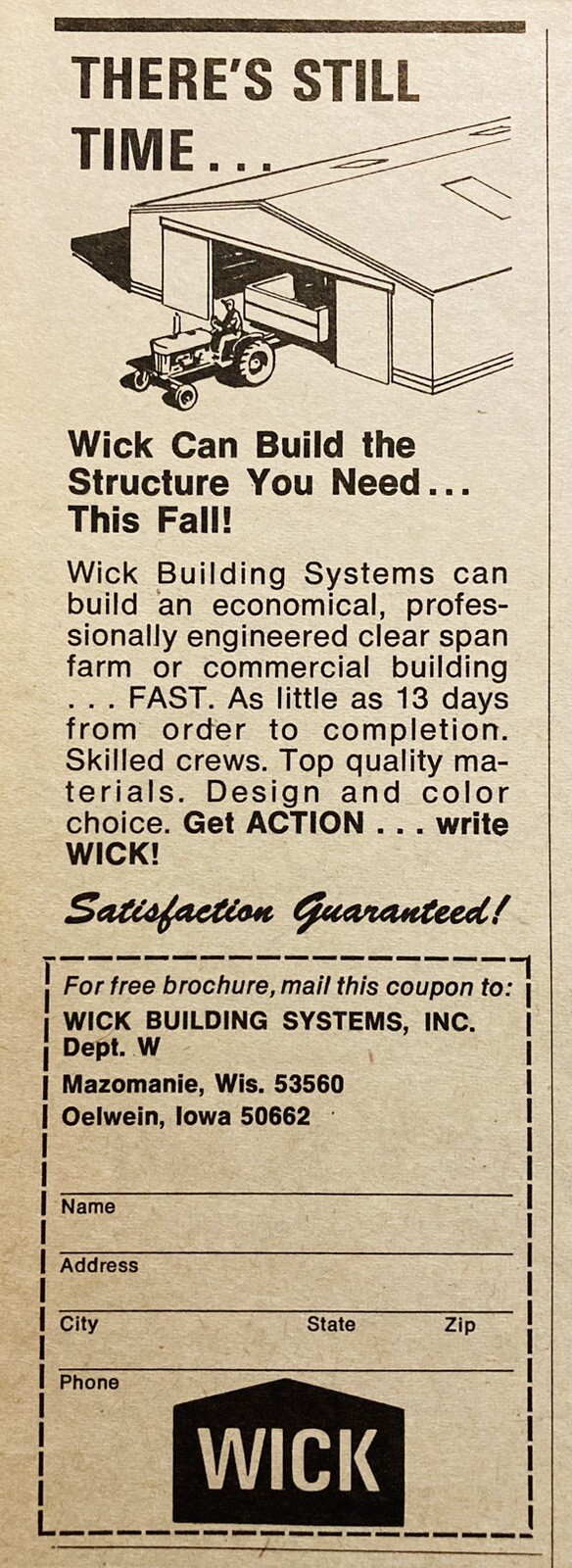 1969 AD.(XH79)~WICK BUILDING SYSTEMS, INC. OELWEIN, IOWA. WICK STEEL BUILDINGS