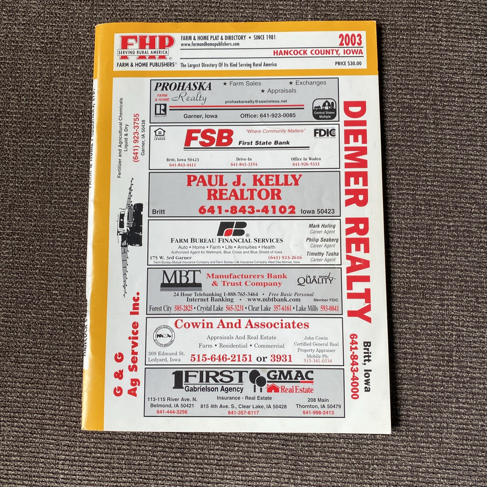 2003 Farm & Home Publishers Farm Plat Directory Book Hancock County Iowa FHP