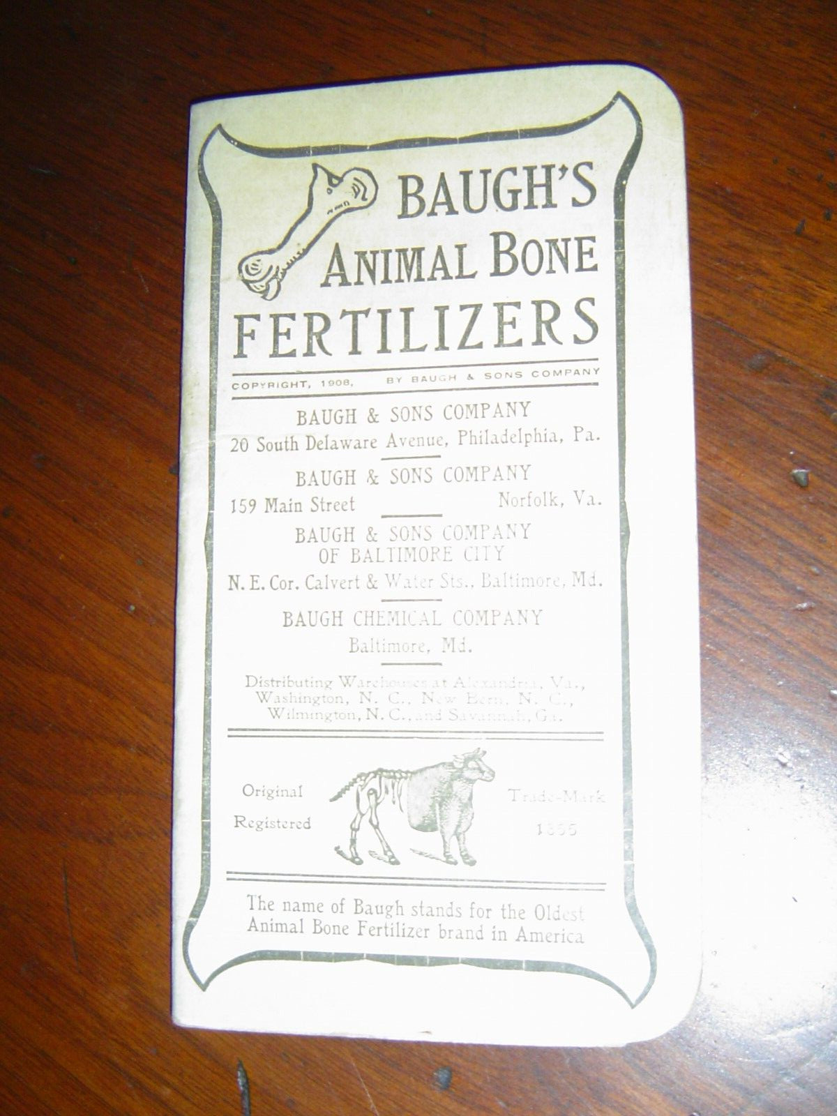 1908 Baugh&rsquo;s Fertilizers Baltimore, MD James F George, Weissport, PA Notebook