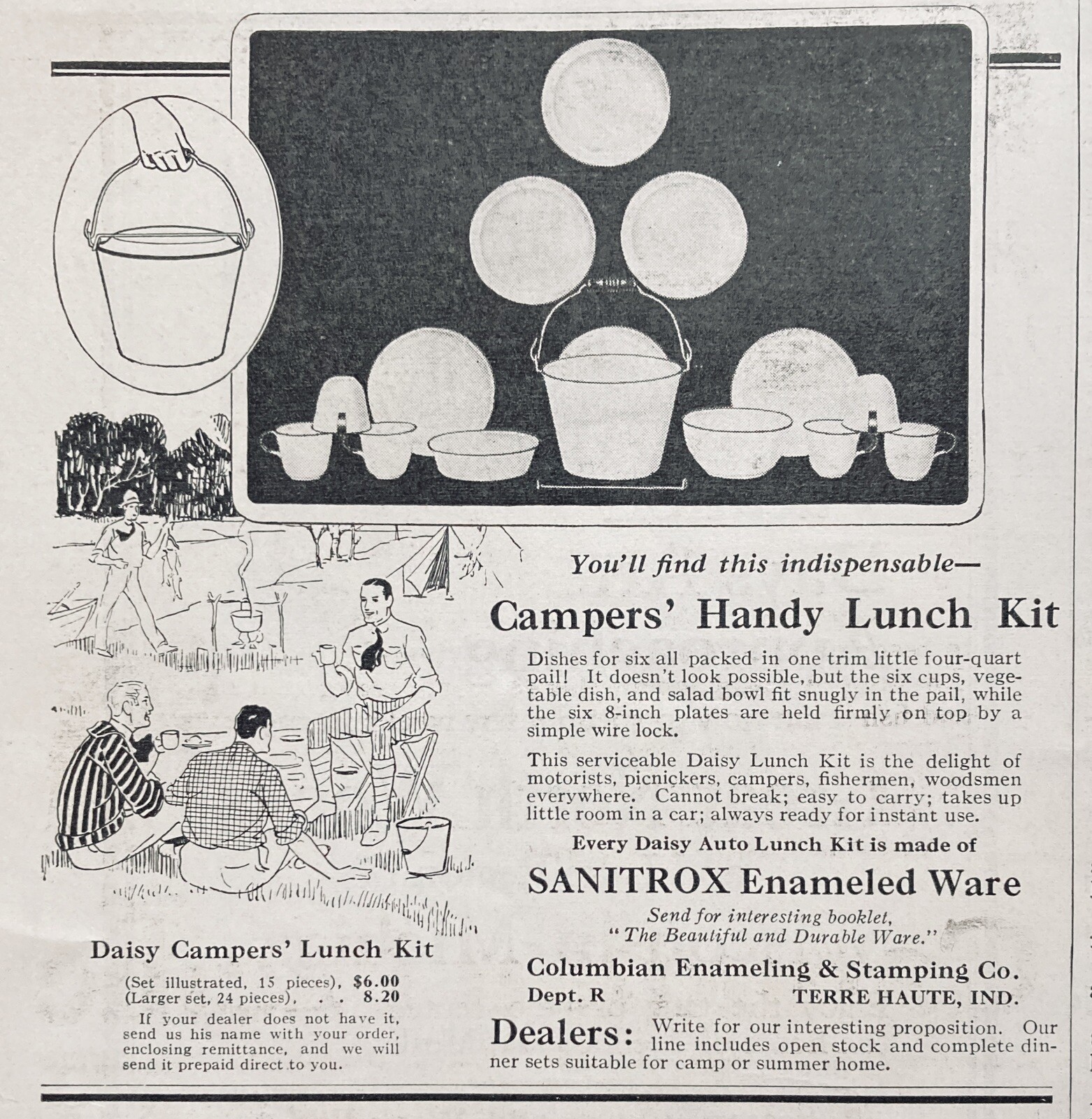 1924 AD(XF6)~COLUMBIAN ENAMELING & STAMPING CO. TERRE HAUTE, IND. CAMPERS’ KIT