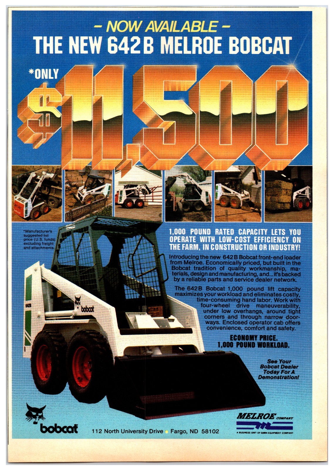 Original 1980s Bobcat Skid Steer Ad – Print Advertisement (8in x 11in)