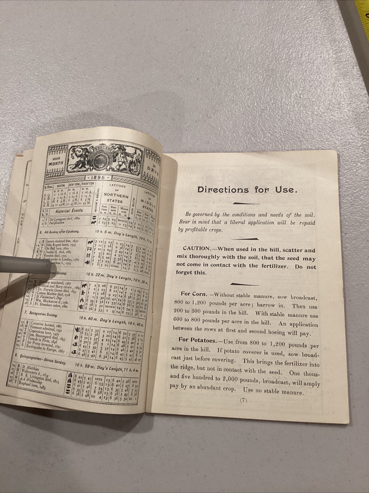 1895 The Cleveland Dryer Co Perfect Drilling Blood Bone Fertilizer Calendar Book