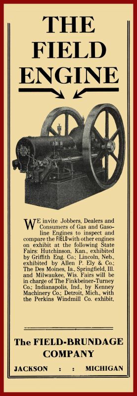 1909 Field Brundage Co. NEW Metal Sign: The Field Gas Engine – Jackson, Michigan