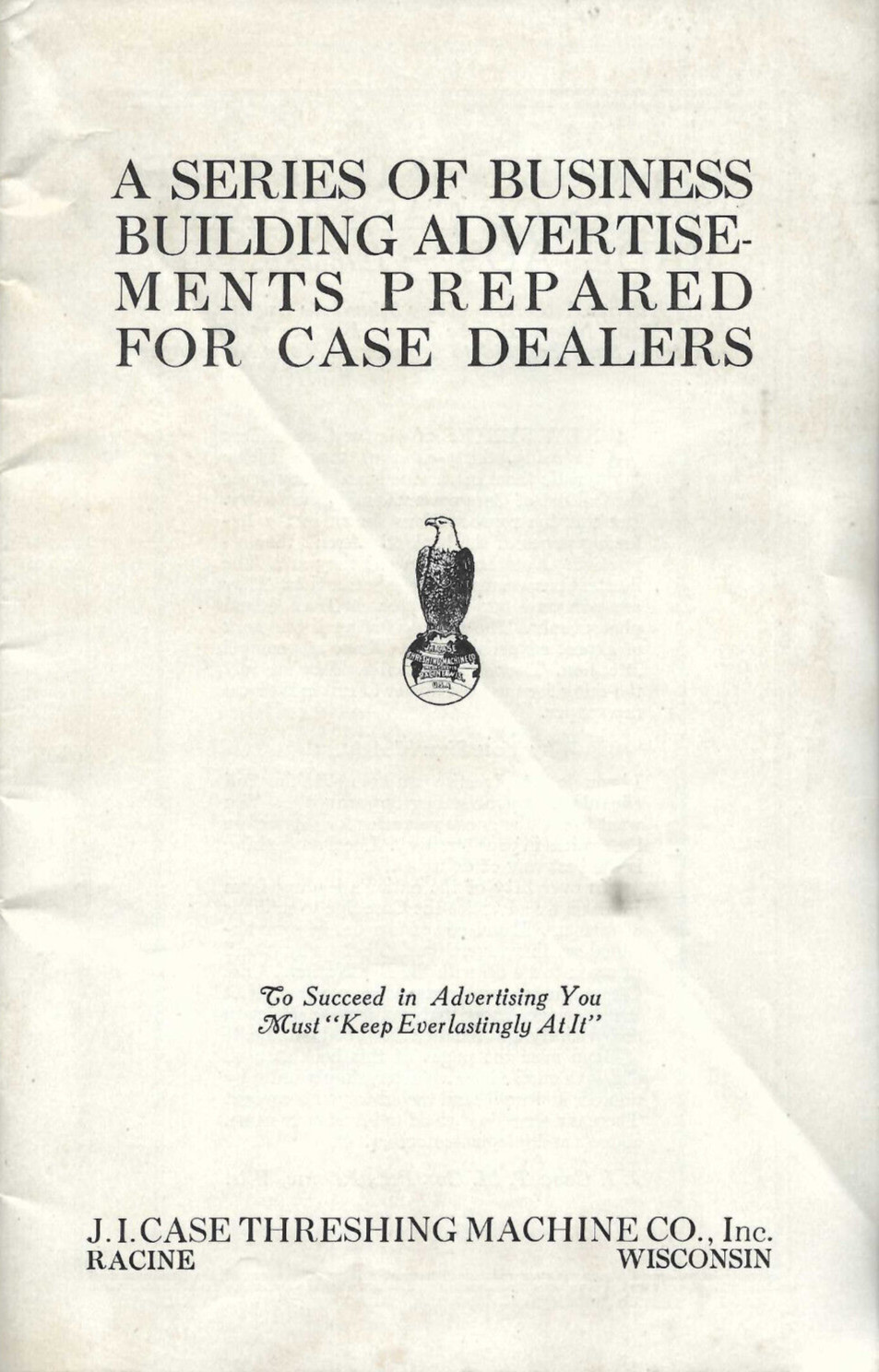 VINTAGE 1918 JI CASE DEALER READY-MADE ADS CATALOG! TRACTORS/THRESHERS/HAY BALER