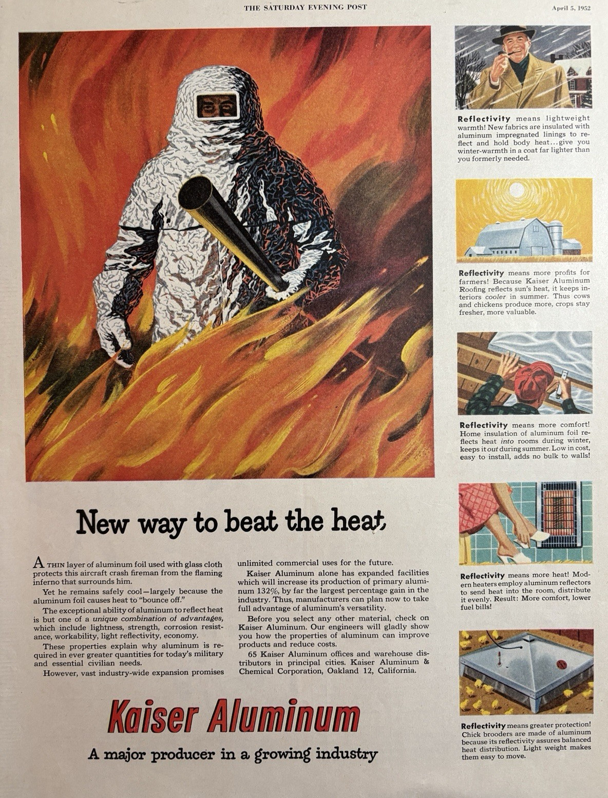 1952 Kaiser Aluminum Metals Chemical Corp Aircraft Crash Fireman VTG Print Ad