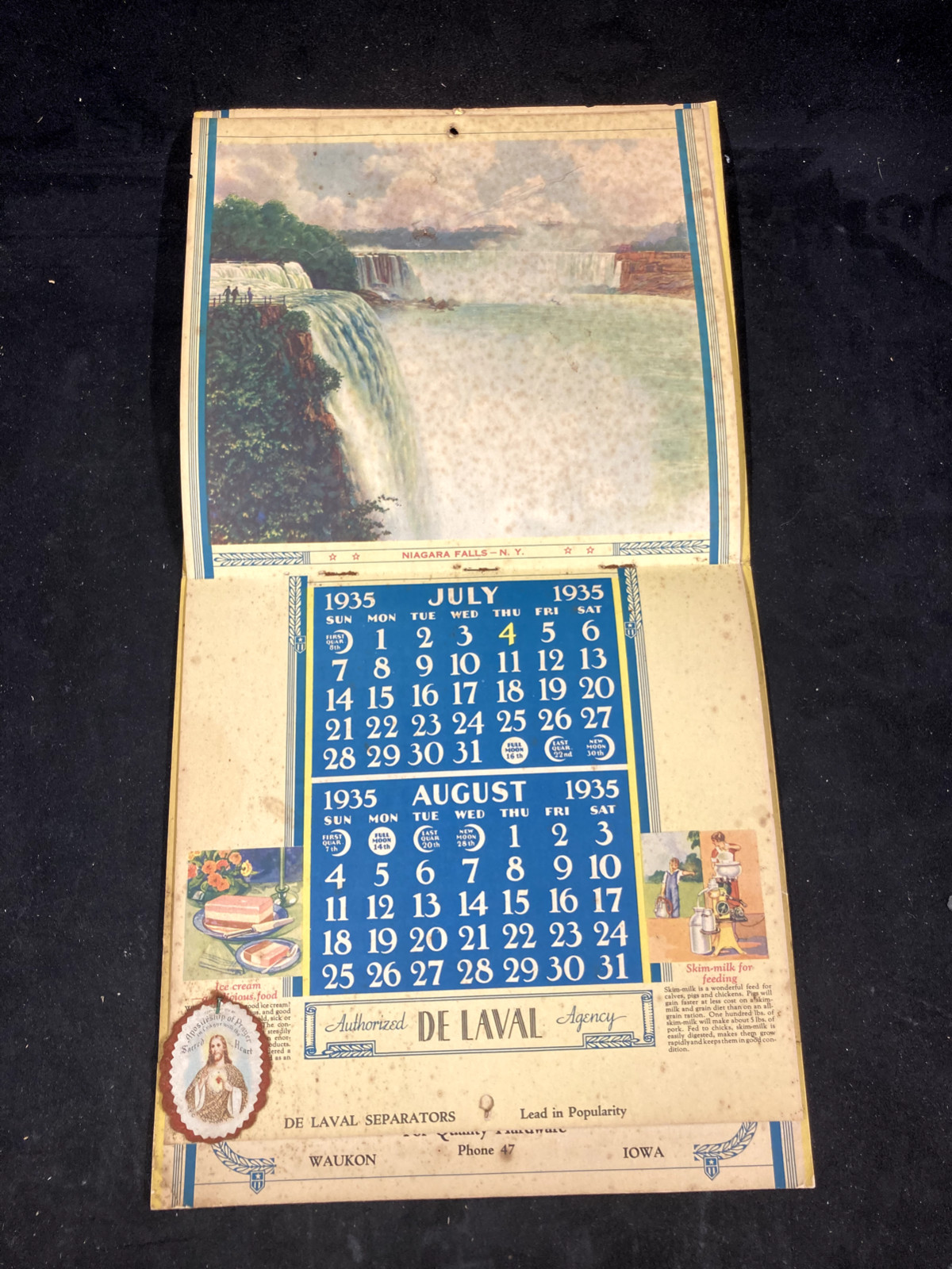 1935 DE LAVAL MILKERS & CREAM SEPARATORS NEW YEARS GREETINGS ADVERTISIN CALENDAR