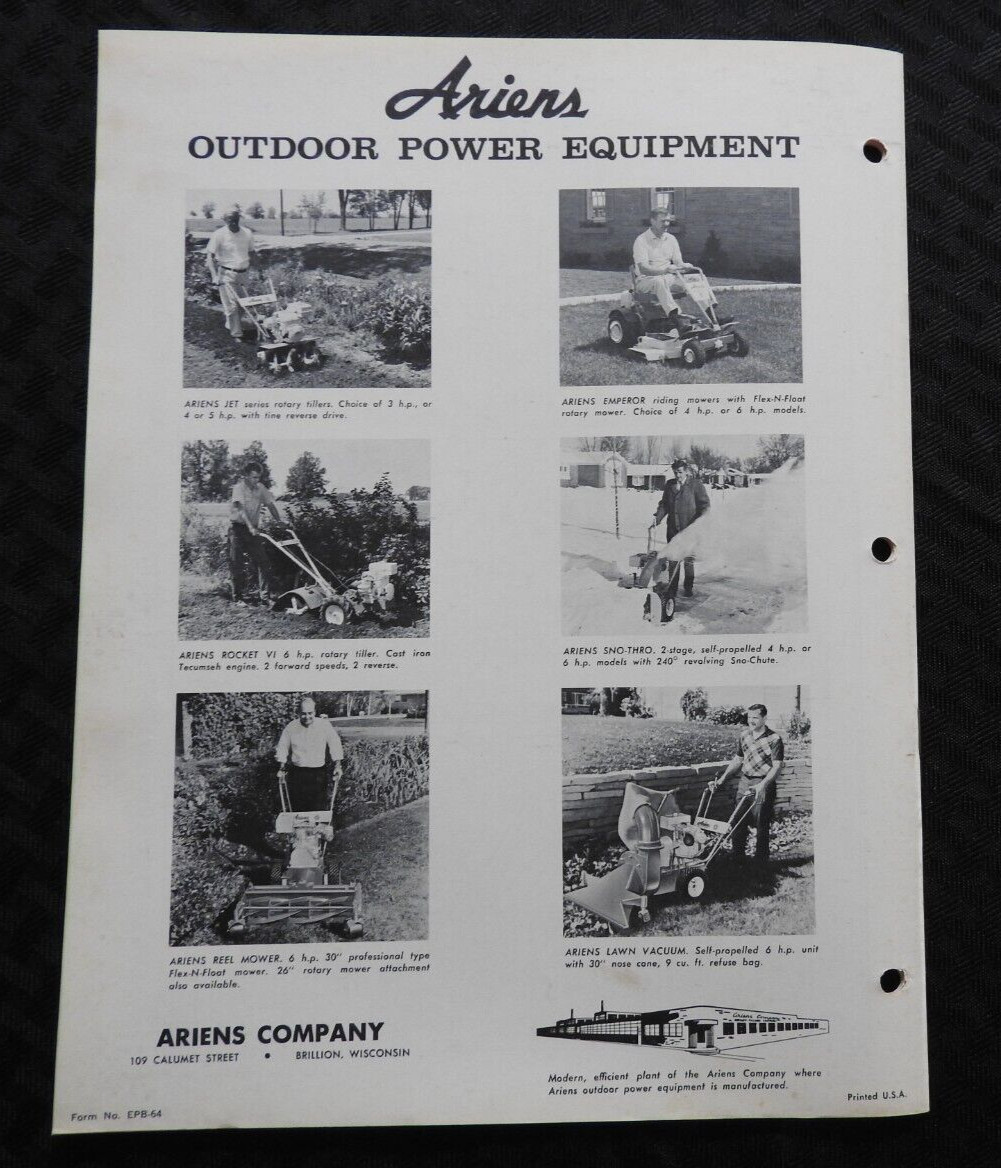 ORIG 1964 ARIENS Emperor 6 Riding Lawn Mower Tractor Parts Operators Manual