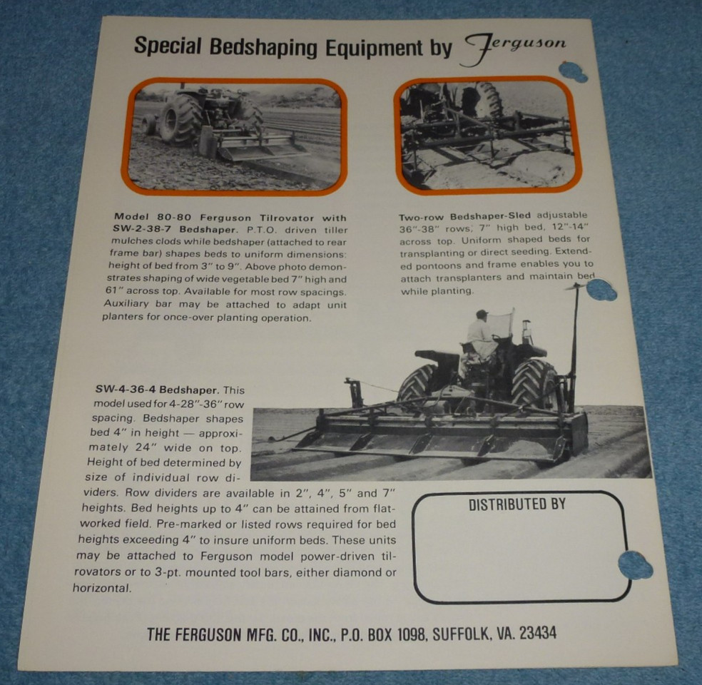 Vtg Ferguson Mfg Co Farm Equipment Brochure Tilrovator Drain Ditcher Sub-Soiler
