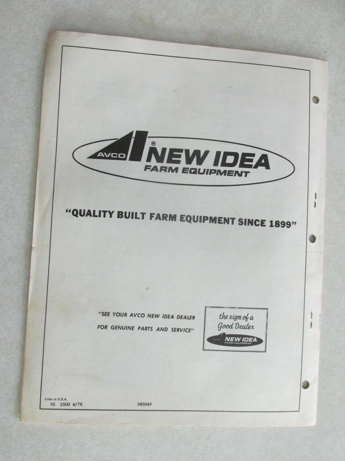 MBF18 Operators Manual AVCO New Idea Farm Equipment Turbocharger Operation Maint