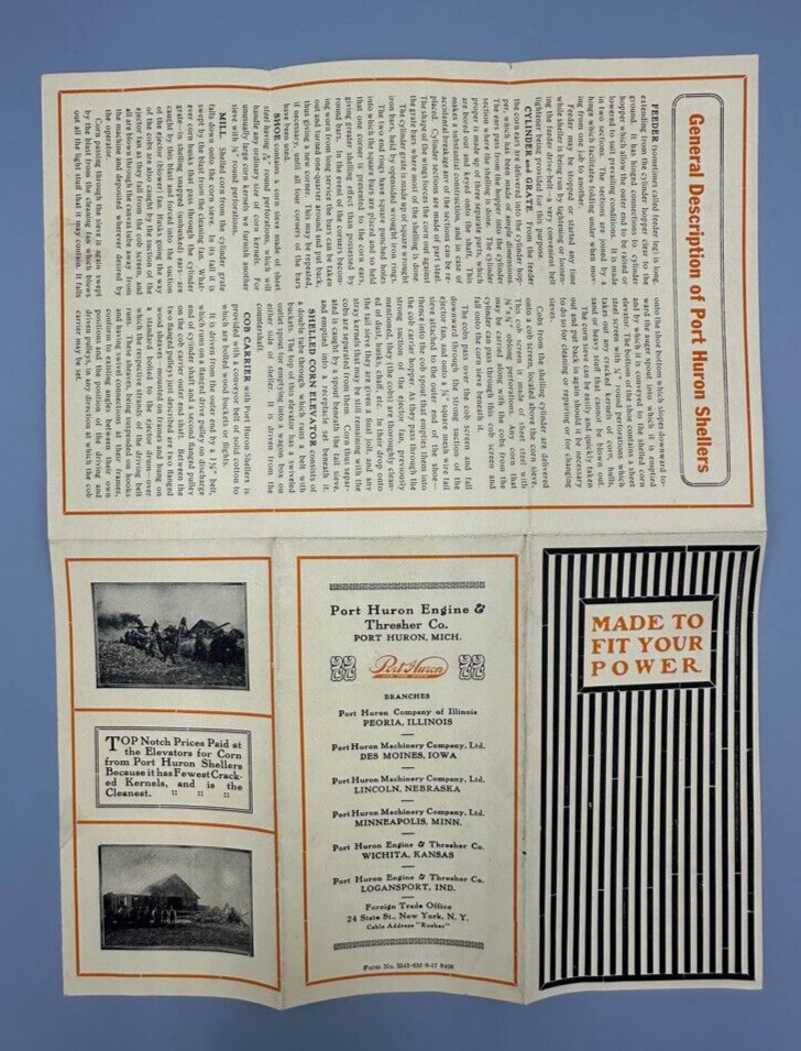 1917 PORT HURON Engine Thresher Co CORN SHELLER Farm Advertising Brochure MI