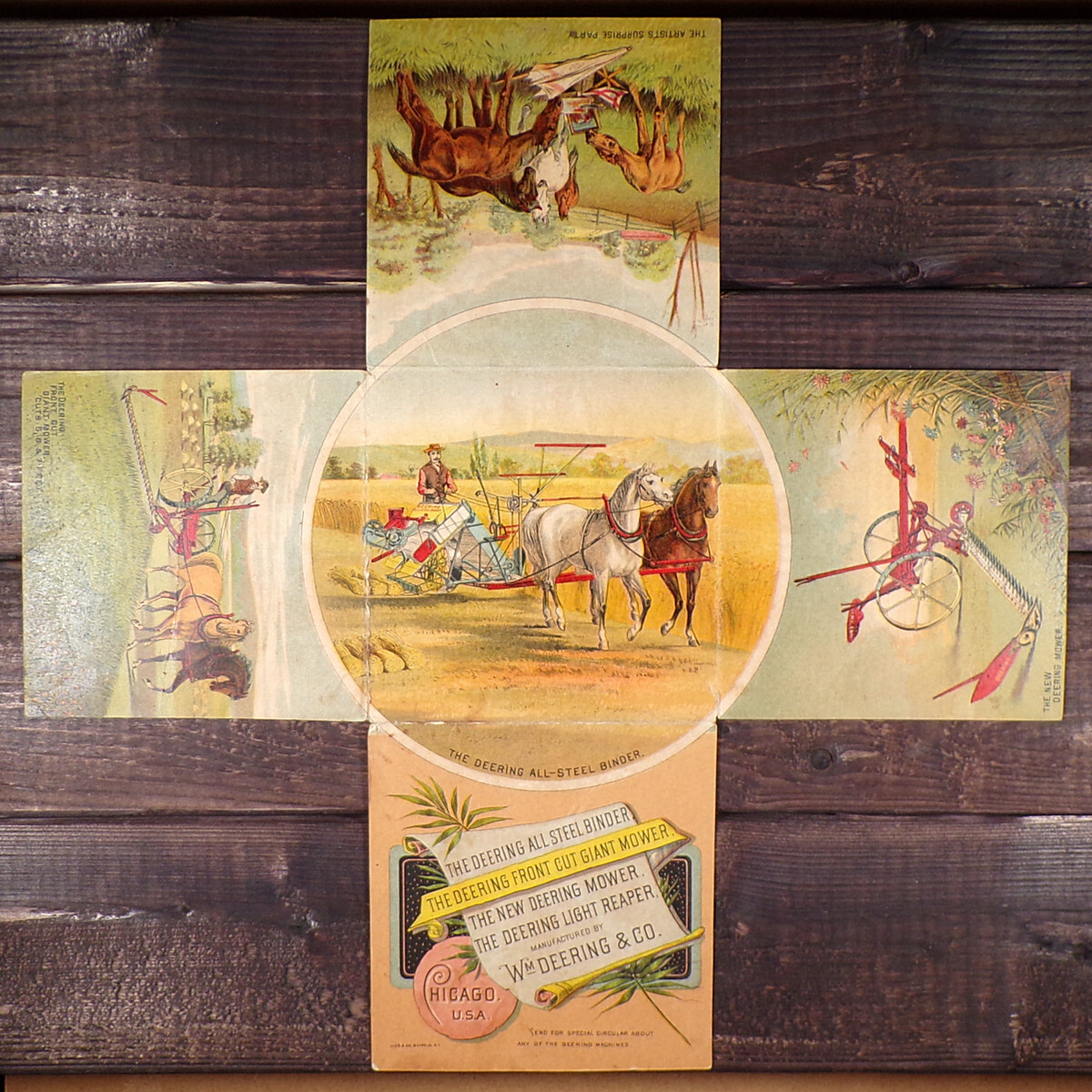 McCormick DEERING MOWER REAPER BINDER FOLD OUT Vintage Farm Victorian Trade Card