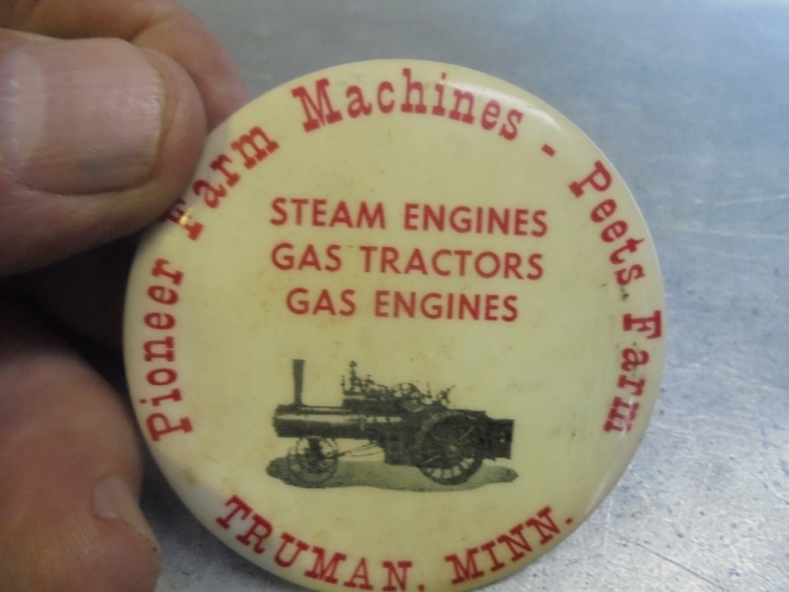 Vintage Pioneer Farm Machines Peets Farm Truman, Minnesota Pinback Button