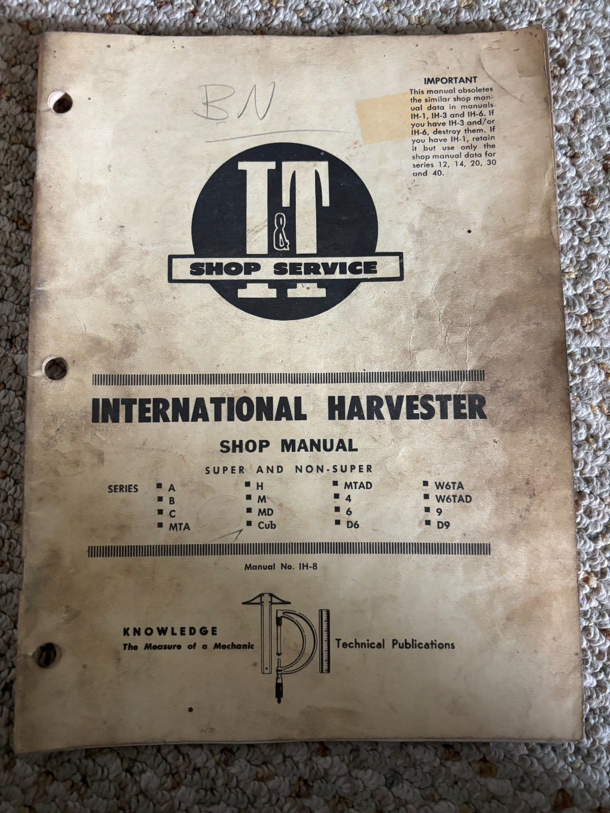 International Harvester A B C H M MTA Cub W9 Tractor I&T Shop Manual AMIL26