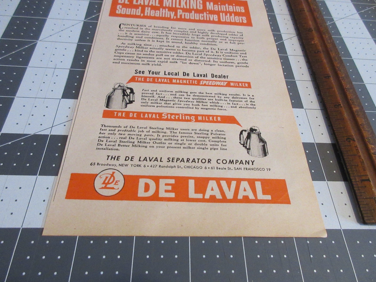 1947 De Laval Cow Milking Machinery Agriculture Farming Vintage Print Ad