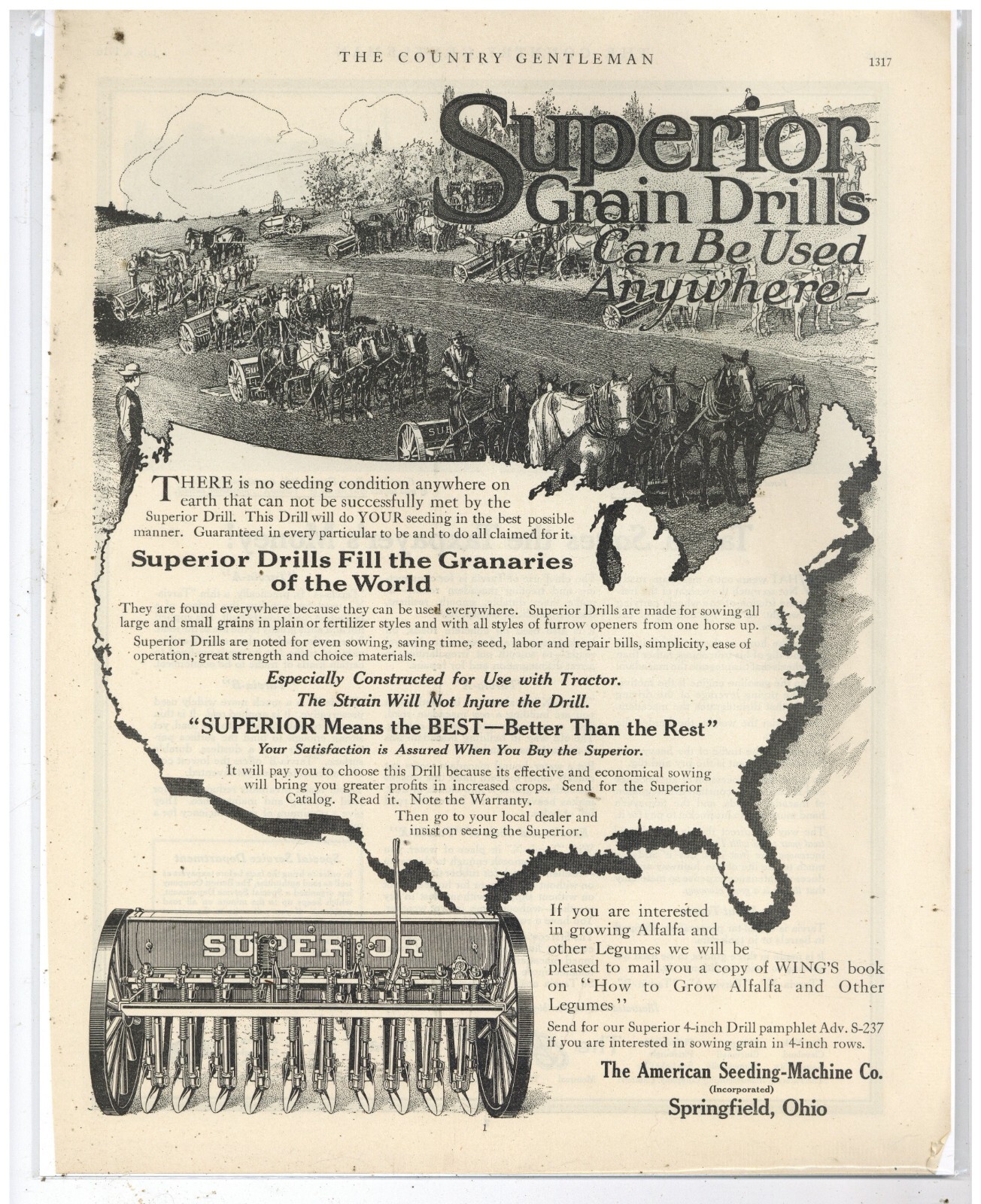 1916 American Seeding Machine Co. Ad: Superior Grain Drill, Springfield, OhiO