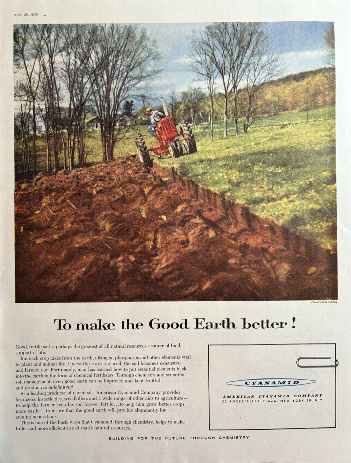 1956 American Cyanmid Company Good Earth Better Chemistry Future VTG Print Ad