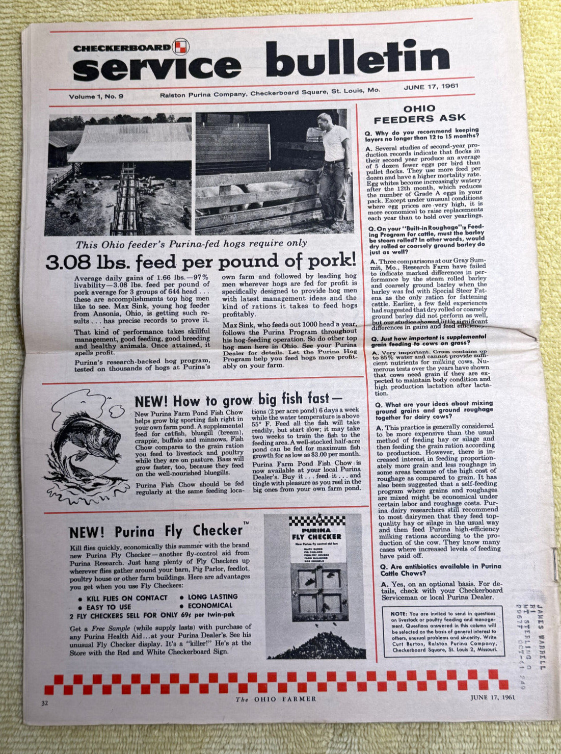 Vintage 1961 The Ohio Farmer Magazine – June 17, 1961