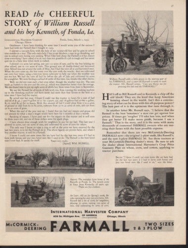 1932 MCCORMICK DEERING FARMALL TRACTOR WILLIAM RUSSELL KEN FONDA IOWA AD 10342