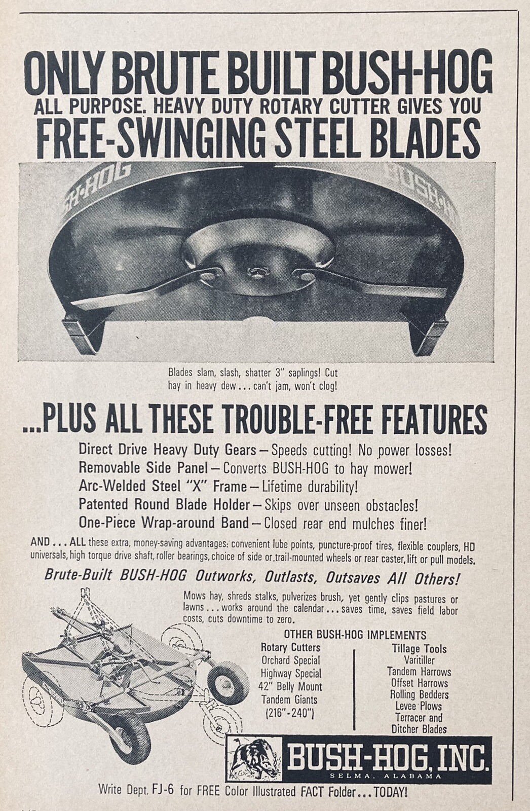 1964 AD.(XH10)~BUSH-HOG, INC. SELMA, AL. BUSH-HOG ROTARY CUTTER