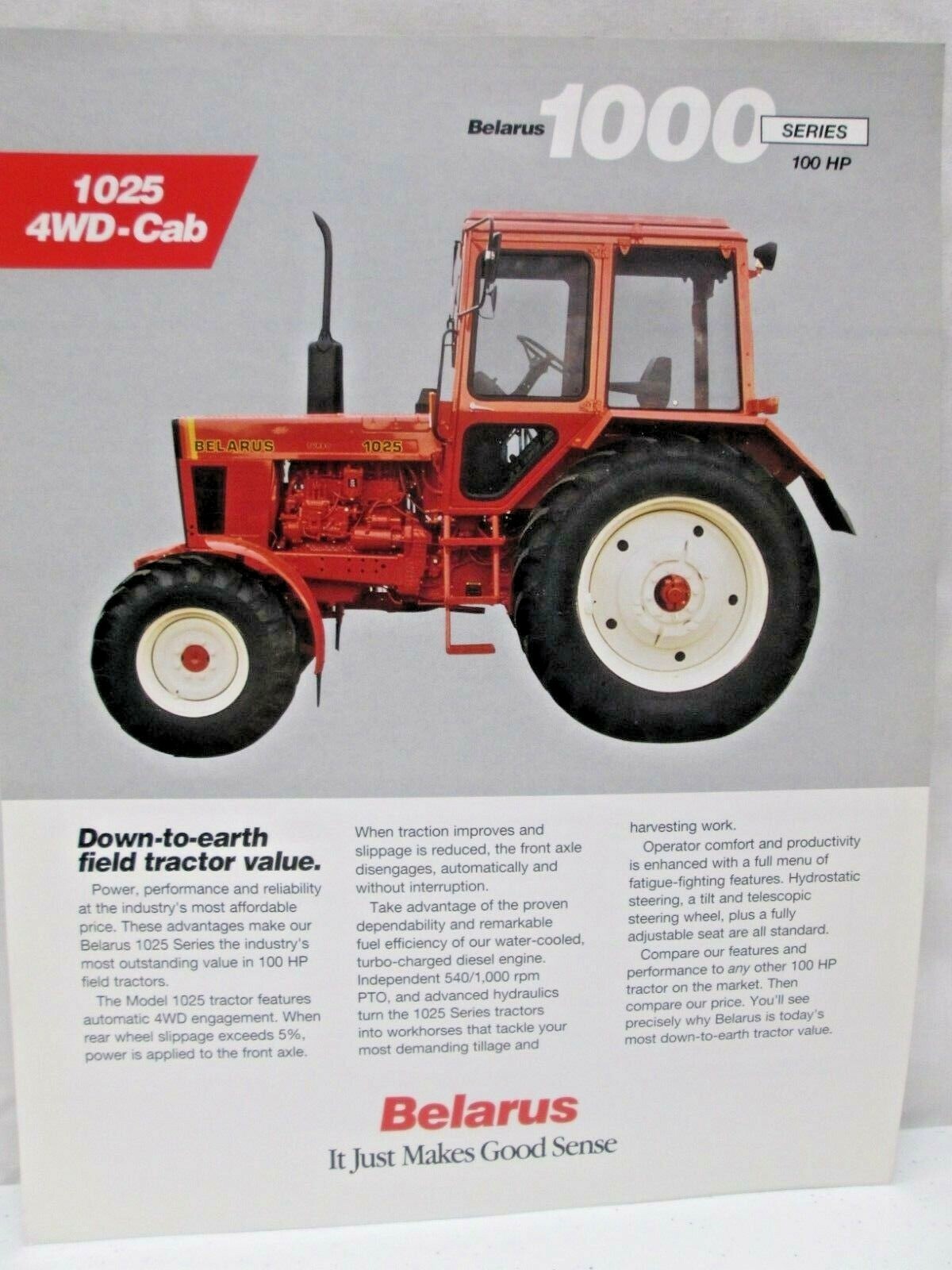 Belarus 1000 Series Tractors 100 HP 1025 4WD Cab Brochure Specifications 1996