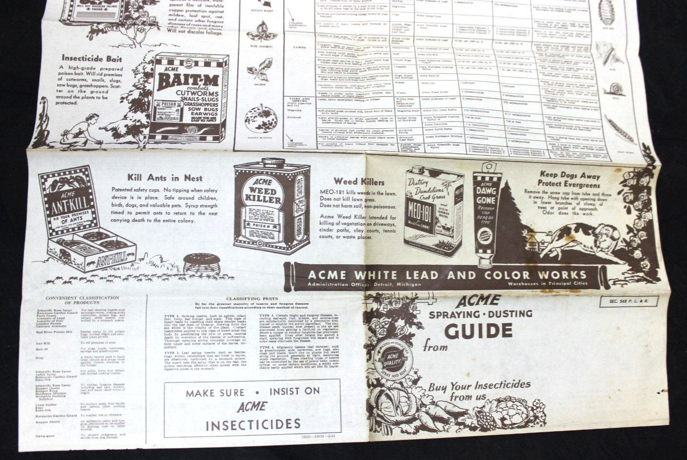 VINTAGE ACME SPRAYING DUSTING GUIDE ADVERTISING FOLD-OUT MAILER ~ INSECTICIDE