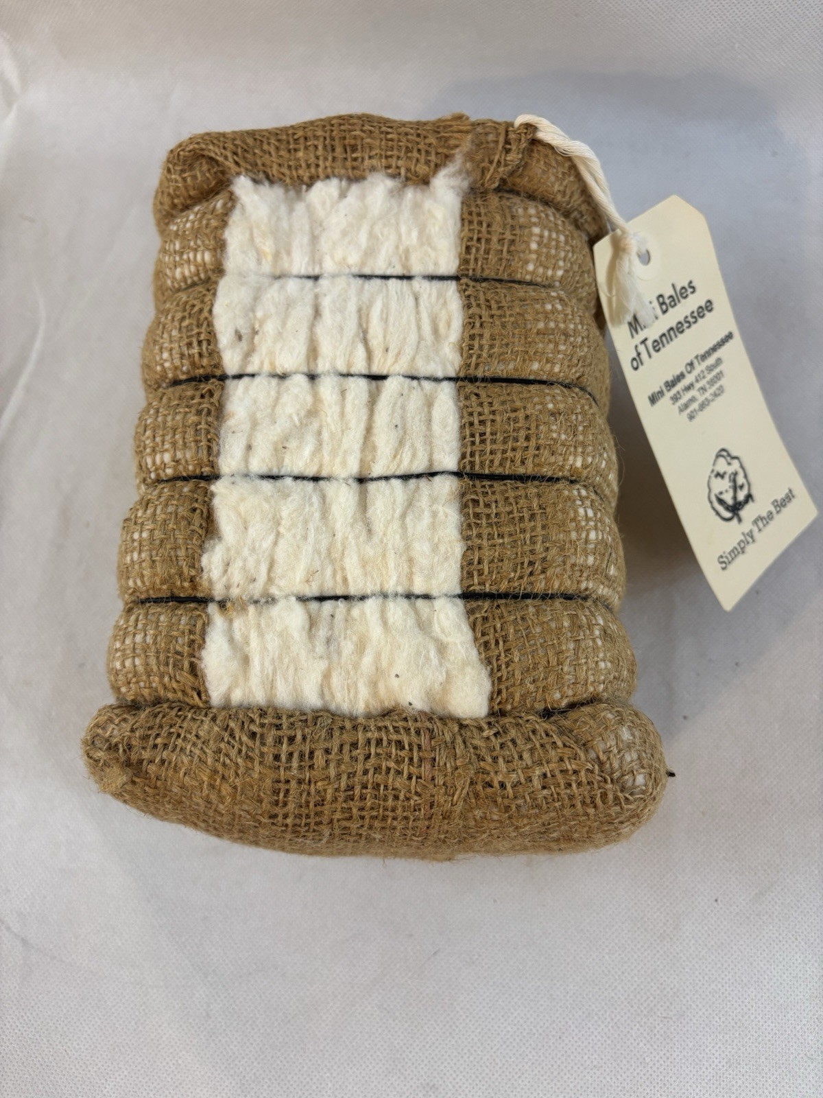 Vintage Miniature Mini Souvenir Real Cotton Bale Tennessee in Burlap w/Tag