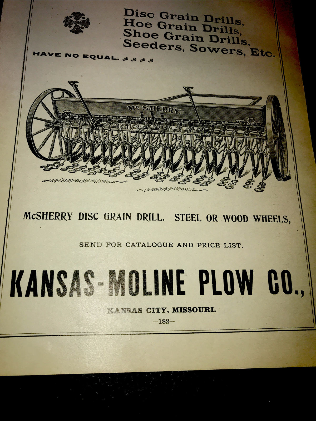 1898 McSherry Kansas Moline Plow Co. Farm Advertising – Kansas City – Missouri