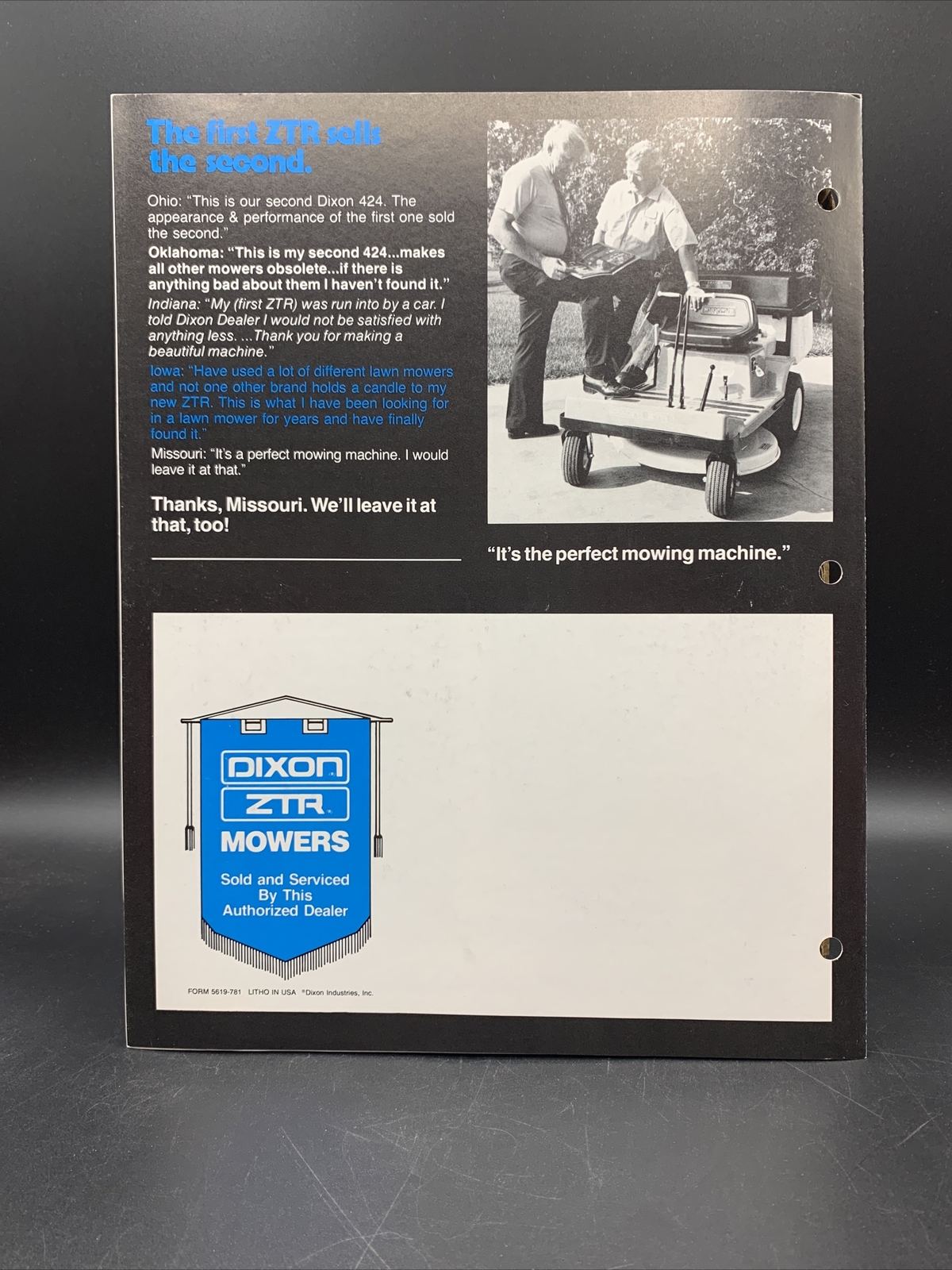 Original 1970’s Dixon Mowers ZTR Zeeter Sales Brochure Dixon Industries