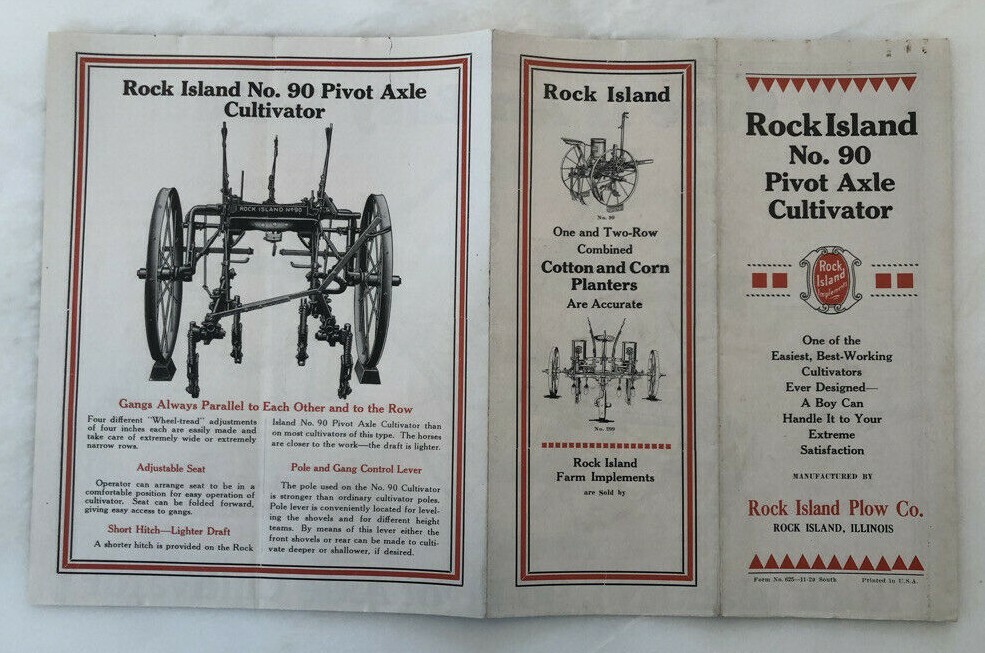 1929 ROCK ISLAND PLOWS No 90 Cultivator FARM ADVERTISING Antique Brochure Poster