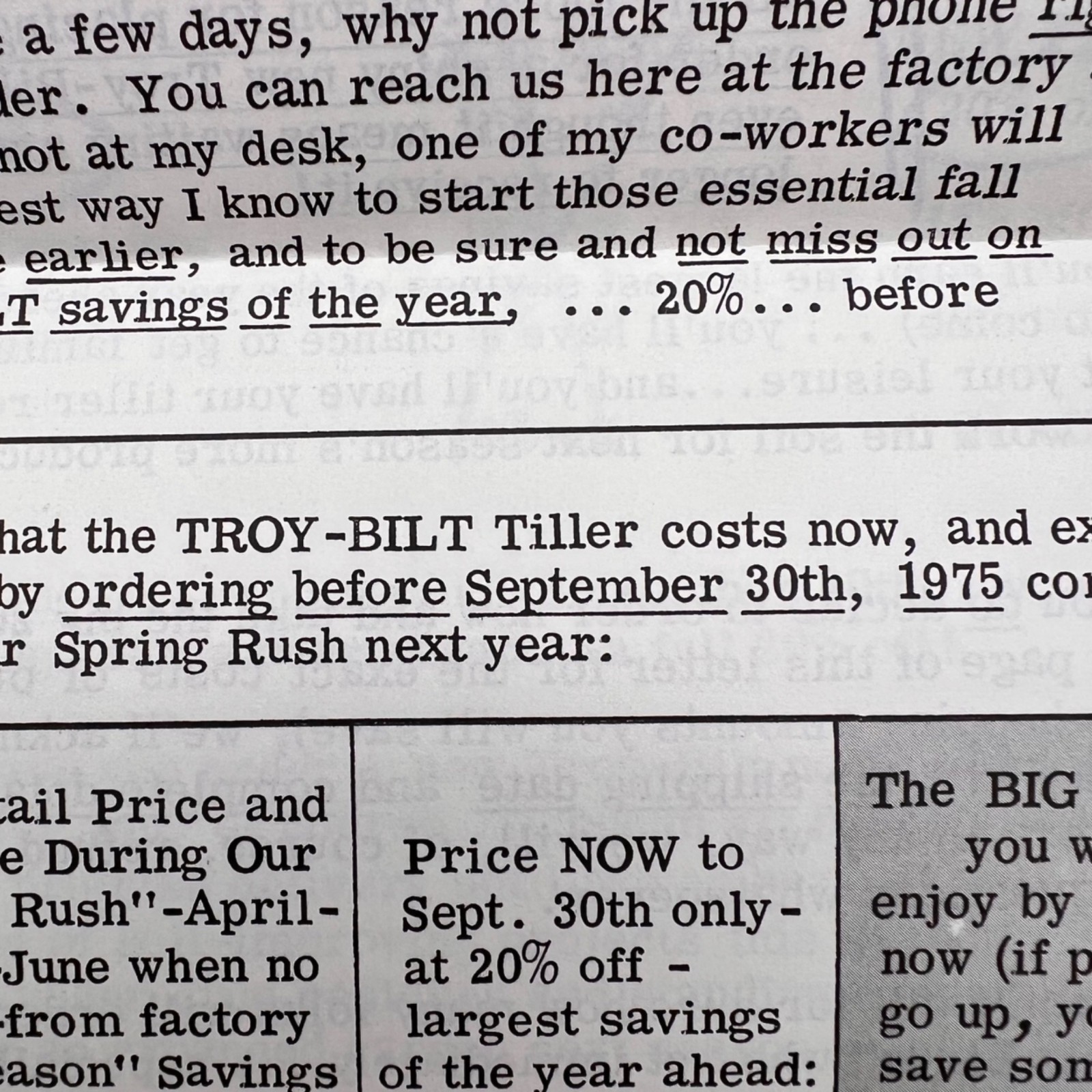 Troy-Bilt Vintage 1975 Garden Tiller Brochure Set With Order Form & Envelopes