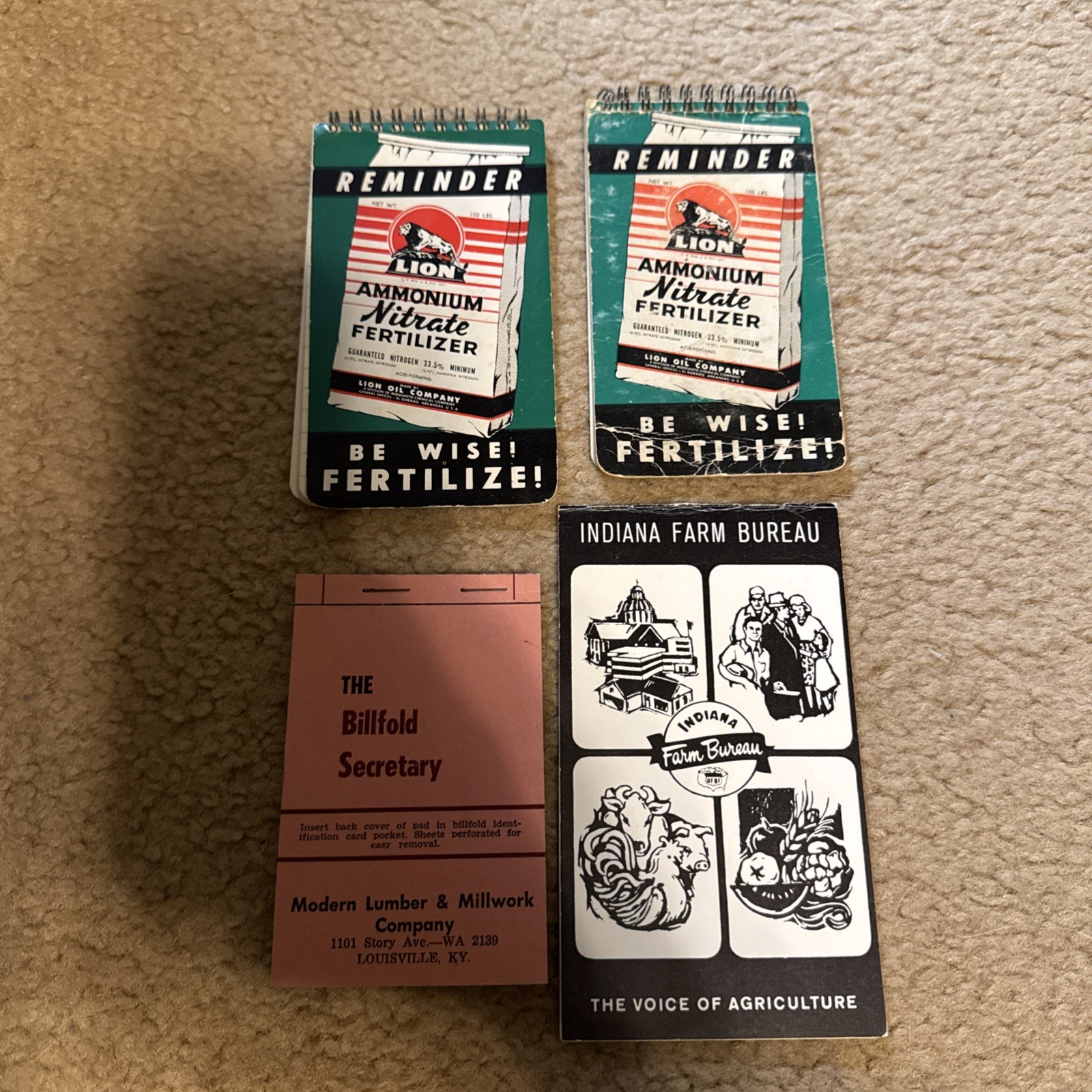 Lot Of Four Vintage Farming, Notepads Lumber Fertilizer Indiana Farm Bureau 1970