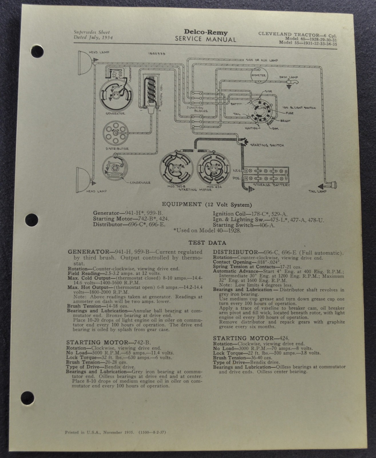 1931 1932 1933 1934 1935 Cleveland Tractor Wiring Diagram Model 20 25 40 55