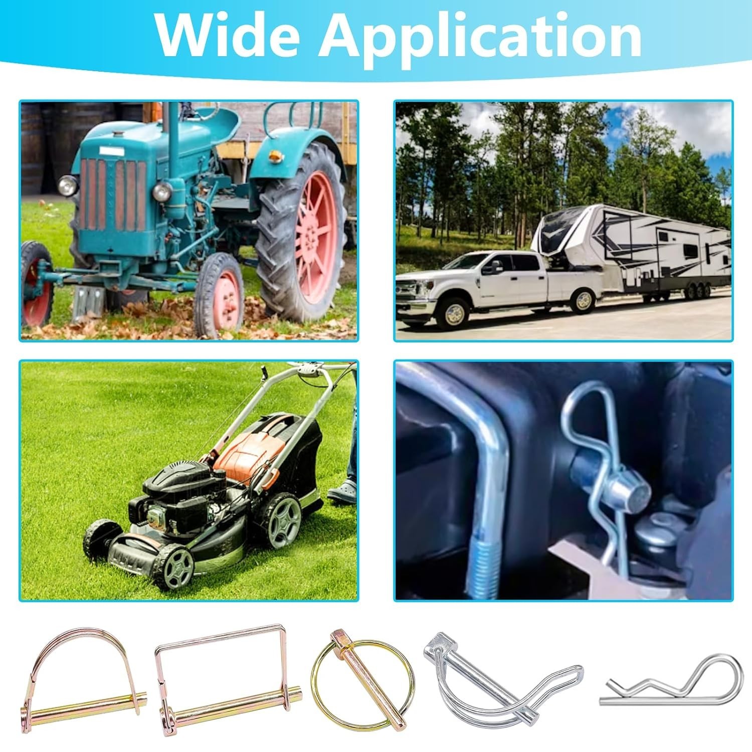 202PCS Hitch Pins Clips Linch PTO Pins Trailer Tractor Truck Towing Kit