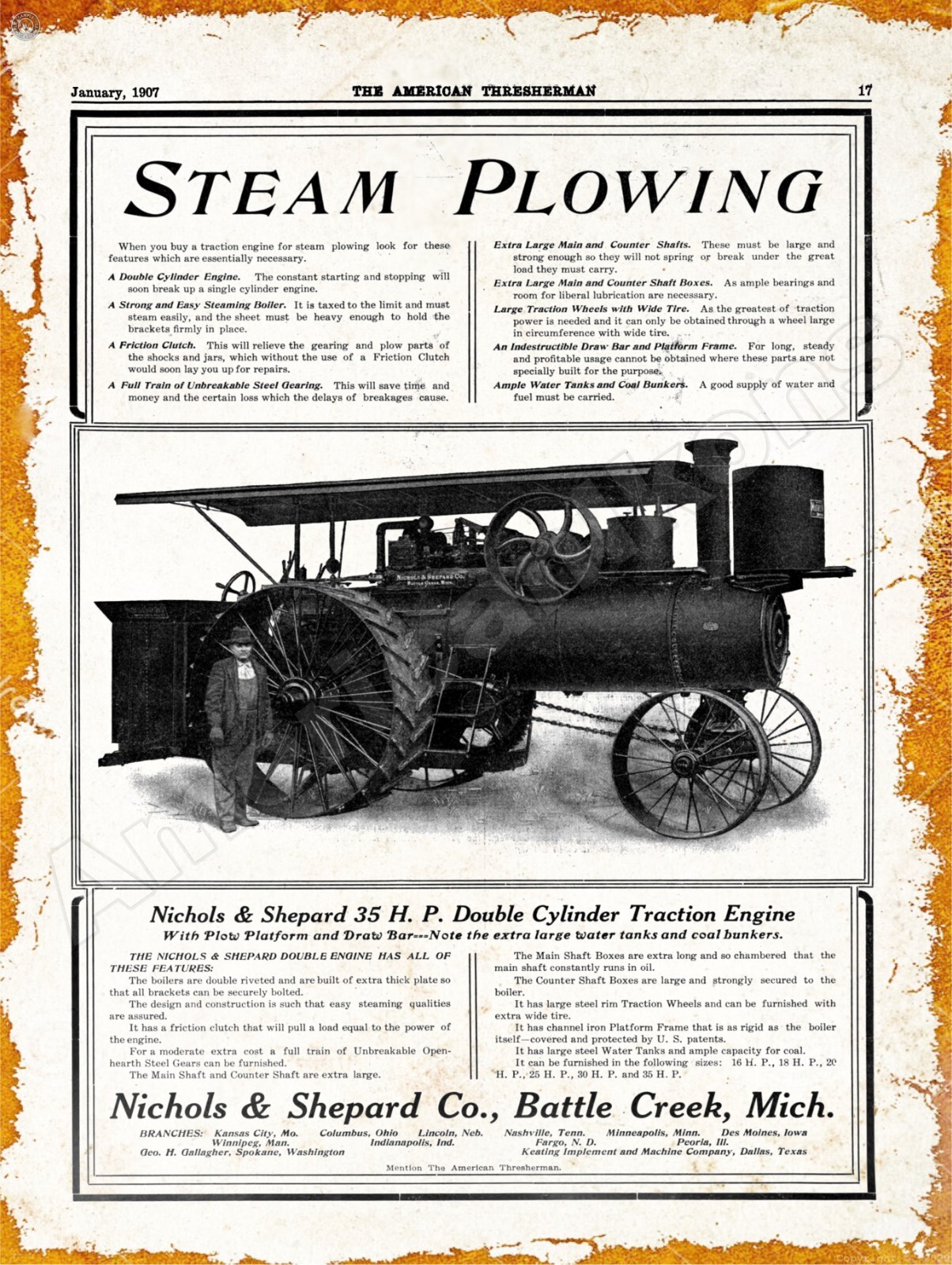 1906 Nichols & Shepard Traction Engine New Metal Sign: 12×16&Prime; Ships Free